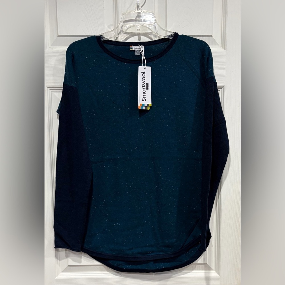 SmartWool Women's Medium Shadow Pine Color-Block Sweater Dark Teal NWT Wool